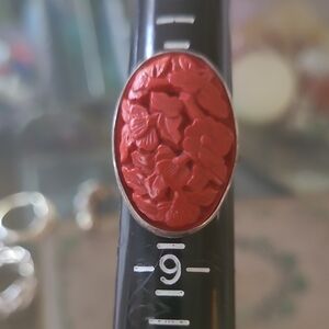 Red Cinnabar Floral Carved Ring